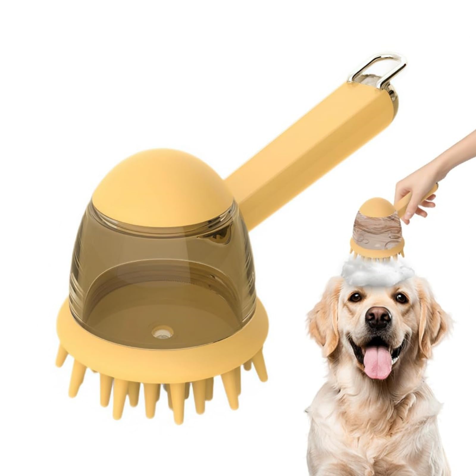 Pet Bath Massage Brush with Shampoo Dispenser,2026 New 2 in 1 Dog Shampoo Brush,Gentle Silicone Pet Bath Brush for Dogs & Cats (Yellow)