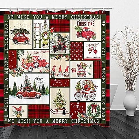Christmas Shower Curtains for Bathroom Christmas Tree Decor Set 70x70 inches with Hooks (Color1) Cover