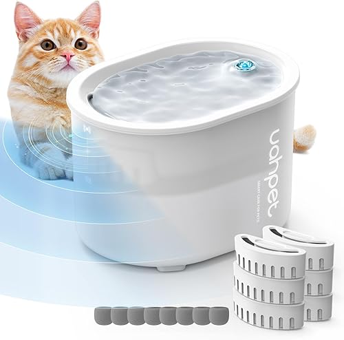 Miniatura 1 de uahpet Fuente de agua para gatos, fuente de agua inalámbrica y funciona con pilas, para gatos en el interior, 67 oz2 L, instalación sin esfuerzo,