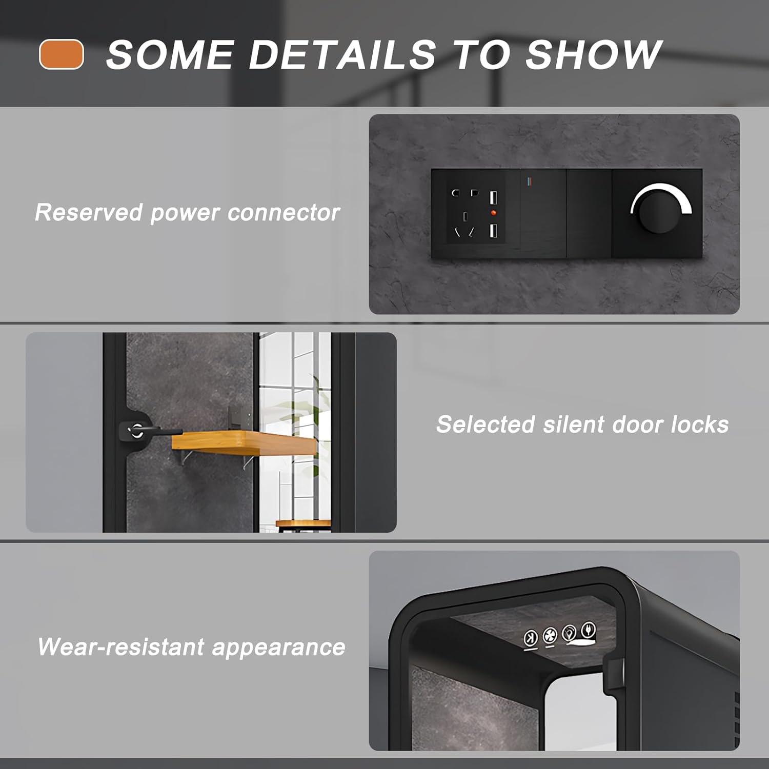 Office Sound Booth with Audio Privacy - Black Office Pod with Curved Corner Design&Small Table,Soundproof Booth Includes Central Lighting,Honeycomb Aluminum Panel,Fans for Meeting(86IN)