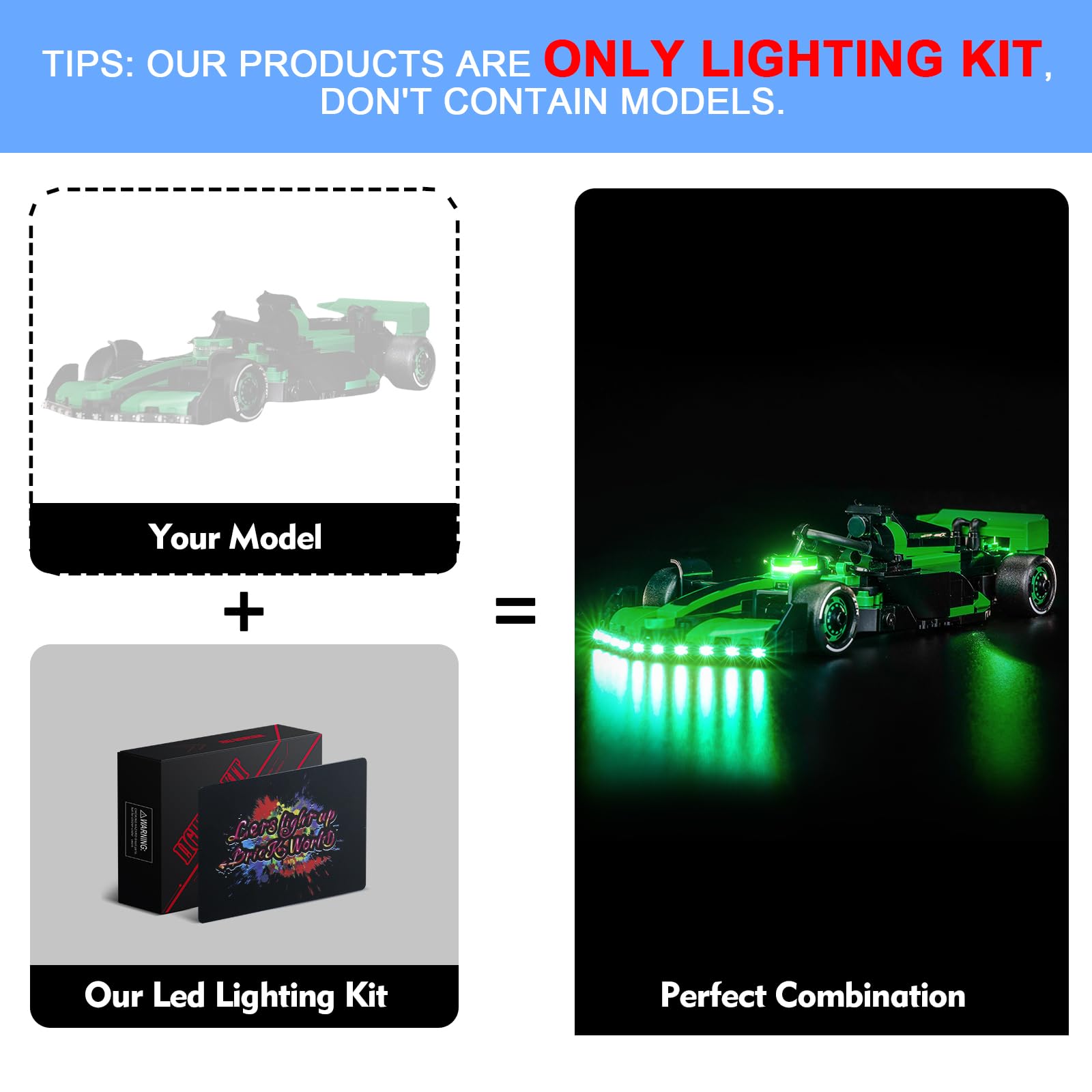 LocoLee Led Light Set Compatible with Lego 77247 Kick Sauber F1 Team C44 Race Car Led Decoration Lighting Kit Compatible with Lego F1 77247 Building Blocks Model,Only Lights Set,No Model - Image 3