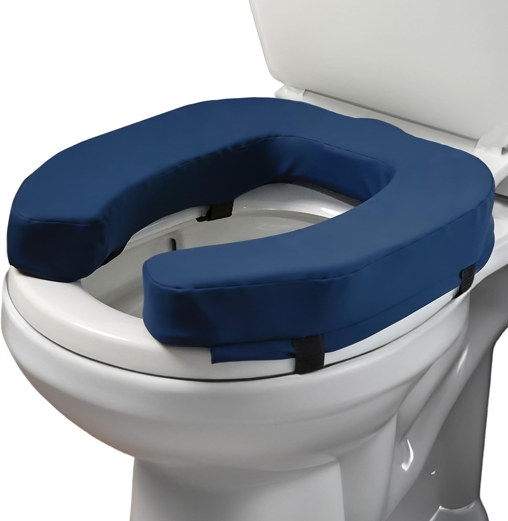Lunderg Padded Toilet Seat Riser for Seniors - Adds 2 inches. Universal Fit - Firm Raised Toilet Seat Cushion with High-Density Foam for Enhanced Comfort & Elevation. Post-Surgery Must Have (Blue)