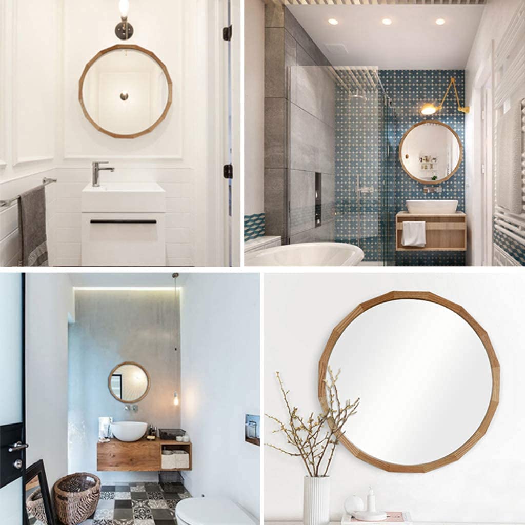 Amazon.co.jp: 浴室寝室用壁掛けミラー、17.7/25.5インチ素朴な木製