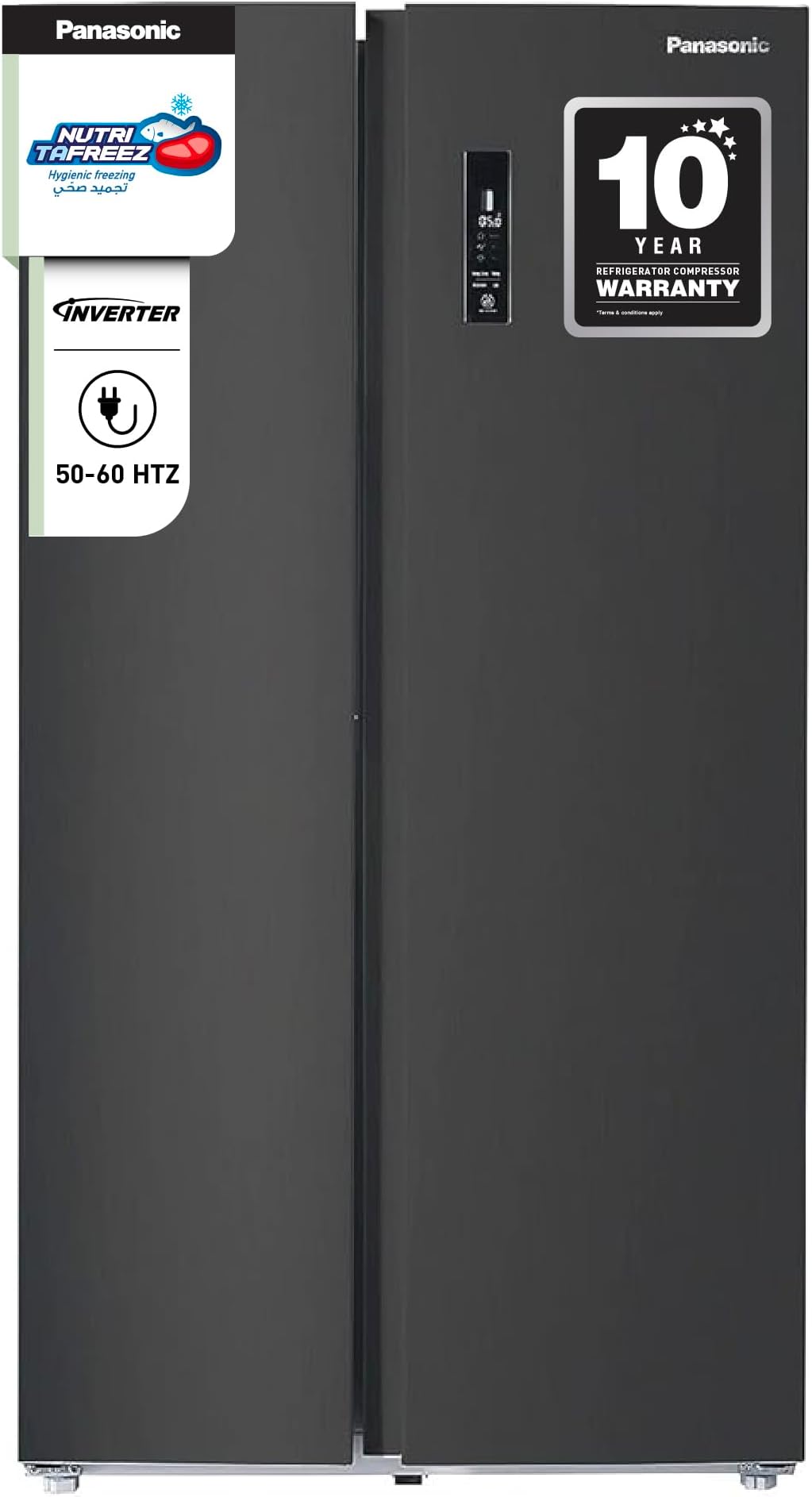 Panasonic 734 Liters Side By Side Refrigerator, Inverter, Surround Cooling, Matte Black - NR-BS734MS, 10 Year Compressor Warranty