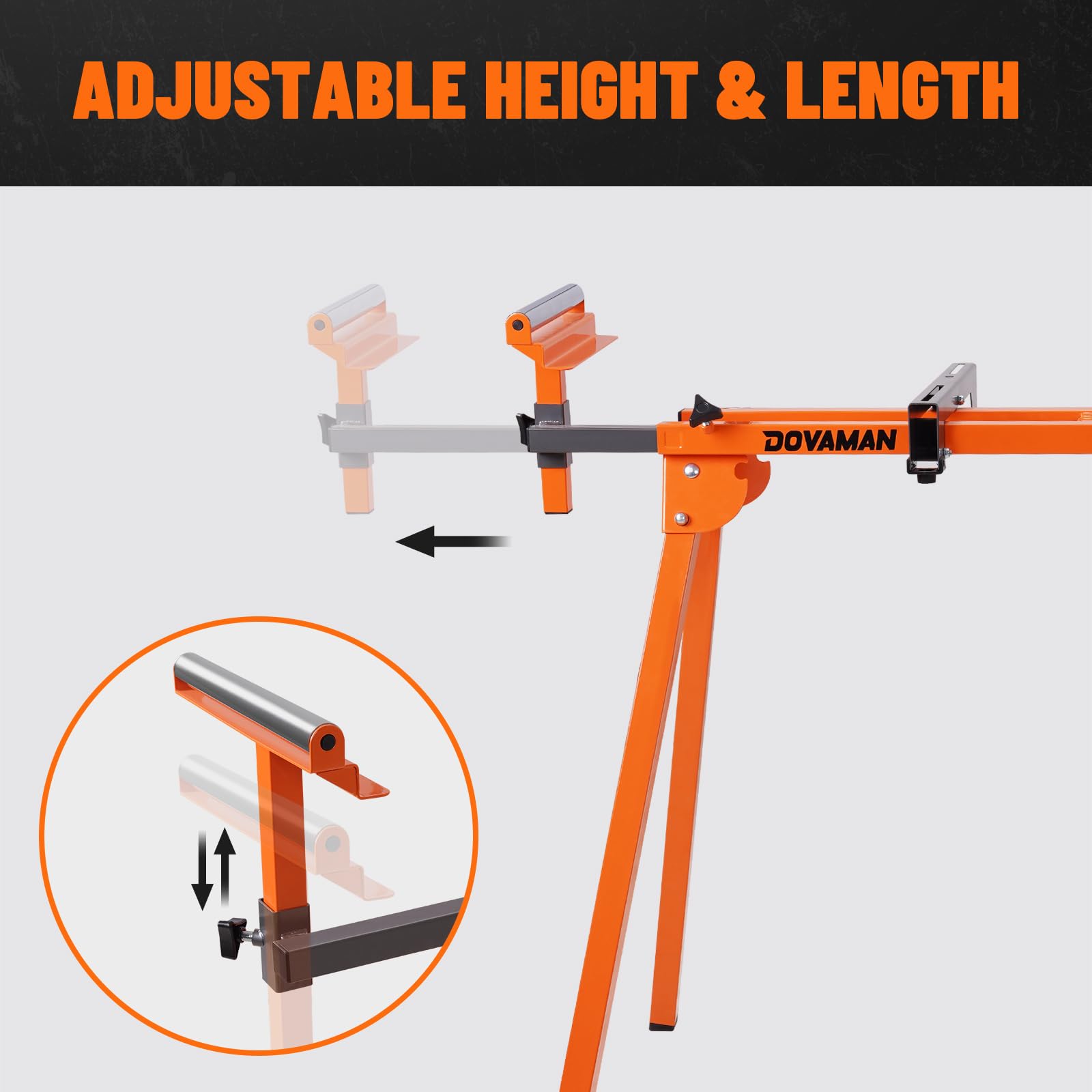 DOVAMAN Soporte para Ingletadoras, Capacidad 150 kg, Carril Deslizante Máx 1980 mm, Montaje y Plegado Rápido en 3 Pasos, Compatible DMS01A Mayoría Sierras Ingletadoras - MS01A