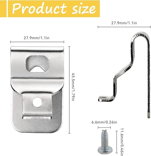 Miniatura 4 de Juego de 2 clips para cinturón Dewalt 304 de acero inoxidable para herramientas de taladro Dewalt, clips Dewalt, con tornillos para Dewalt N268241