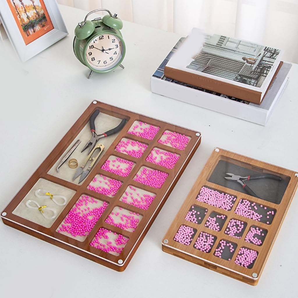 Multipurpose Wooden Beading Board Portable Wooden Beading Tray with Separate Spaces and Magnetic Lid for Tools
