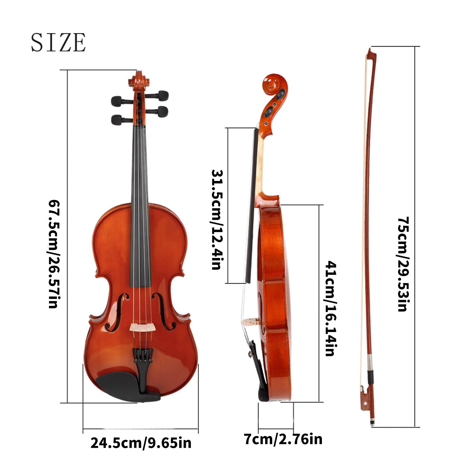 Viola acustica 4/4 con archi e custodia per il trasporto Pannello in legno massello di abete naturale Viola strumento musicale a corda abete resistente