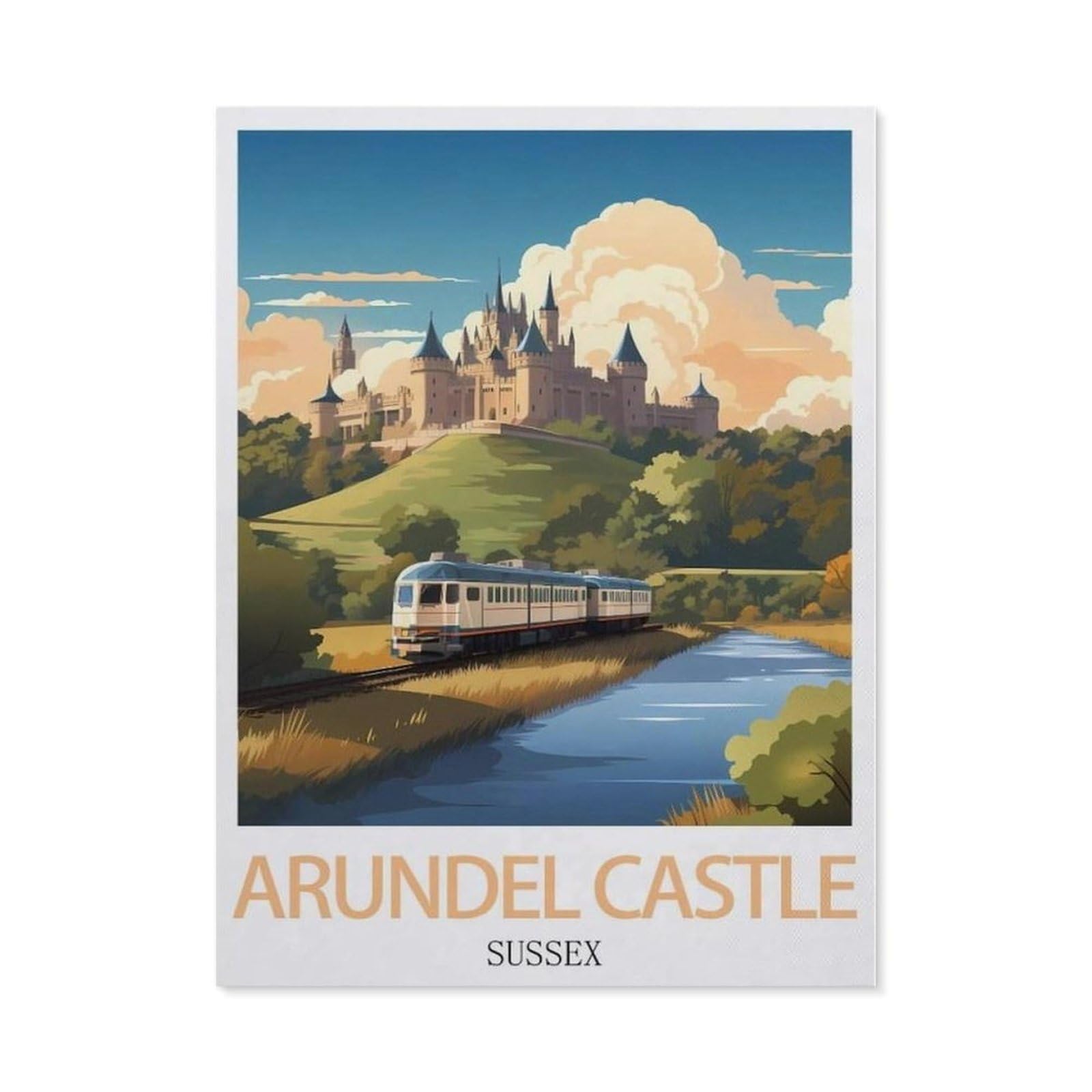 Beayodkp （30 X 40 Cm/11.81 X 15.74 Inches） Arundel Castle Sussex Vintage Travel Posters，Diamond Painting Kits For Adults - 5D Diamond Painting Kit Full Drill, Diamond Art Kits For Home Wall Decor-Ce88