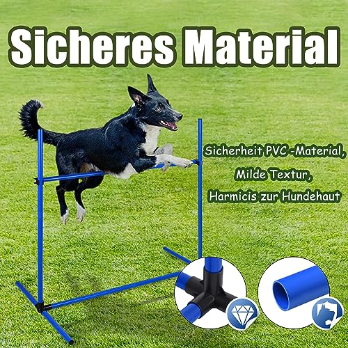 Suusolny Blau 4X Hürden für Hunde Agility-Ausrüstung Slalom Stangen Höhenverstellbar Slalom Training Trainingsset Trainingsstangen Sprungstangen-Set 104x70x101cm
