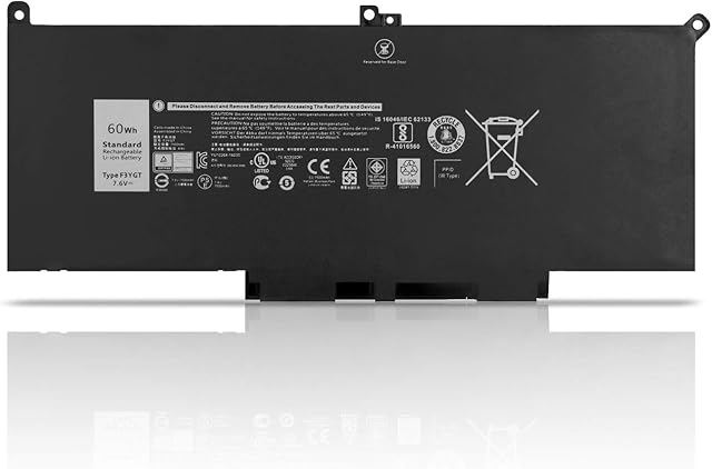 K KYUER 7.6V 60Wh F3YGT Laptop Battery for Dell Latitude 12 7000 7280 7290 13 7380 7390 P29S002 Latitude 14 7480 7490 P73G002 Business Notebook DM3WC 0DM3WC DM6WC 2X39G KG7VF V4940 451-BBYE 453-BBCF