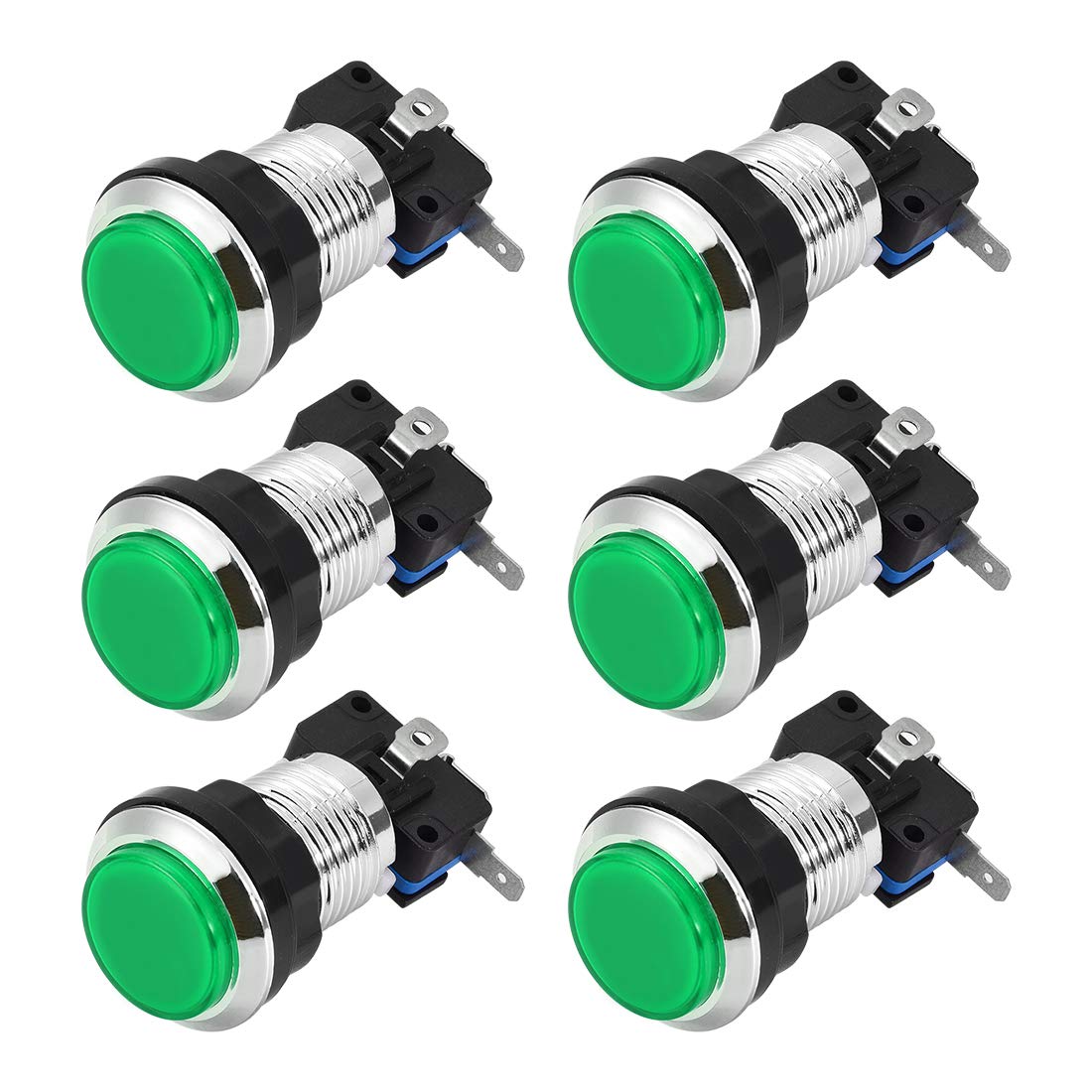 Bouton-Poussoir Jeu 33mm Éclairage LED Vert Intense avec Micro-Contacteur Réactif