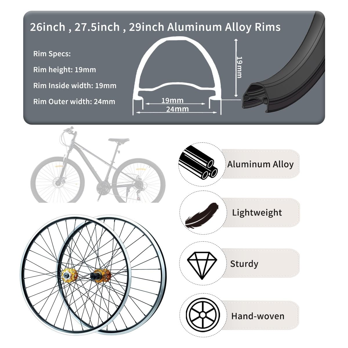 Set Di Ruote For Mountain Bike 26"/27.5"/29" Perno Passante 15*100/12*142 | Freno A Disco,Freno V, Cerchio In Lega Di Alluminio, For Cassette A 7/8/9/10/11/12 Velocità