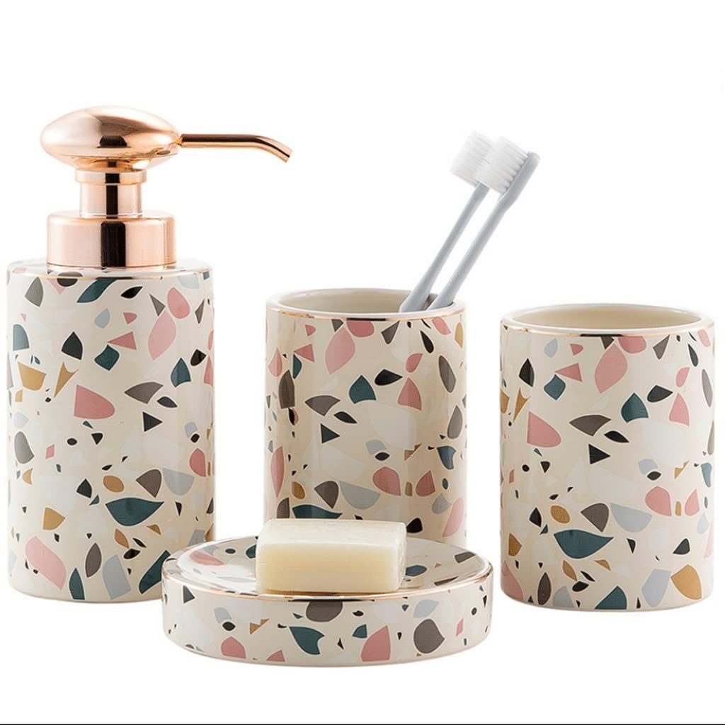 Dispensador de jabón, Botella de Bomba de líquido de cerámica Moderna, dispensador de loción de Manos Recargable, Juego de Accesorios de baño de 4 Piezas