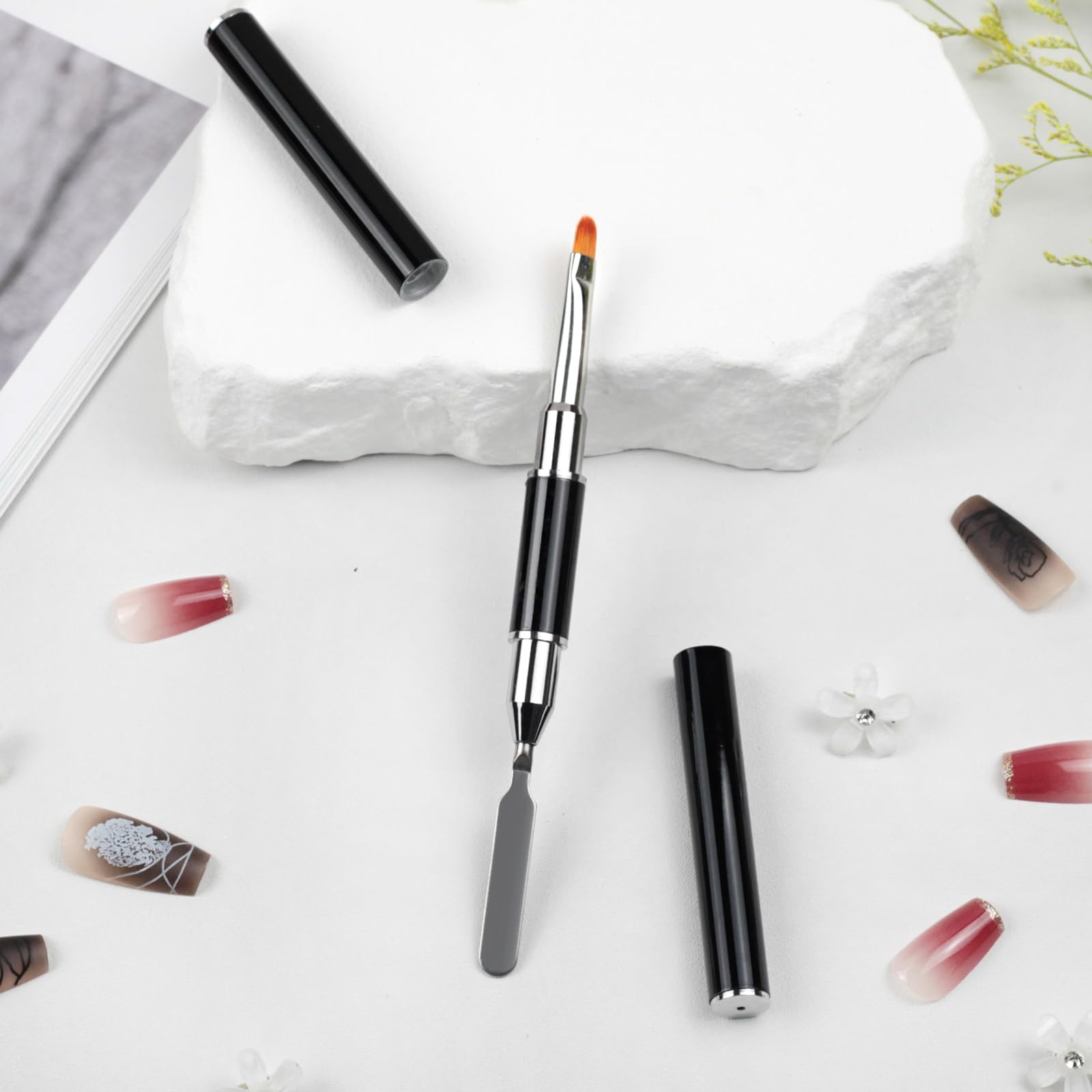 Brush and Picker Tool Dual-Ended UV Gel Nail Brush with Flat and Brush Tip Design for Nail Extensions