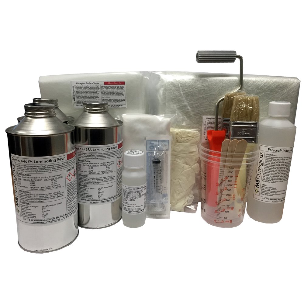 Polycraft ( Mb Fibreglass ) White Polycraft 3Kg Fibreglass Repair Kit. Resin, Mat & Tools (White)