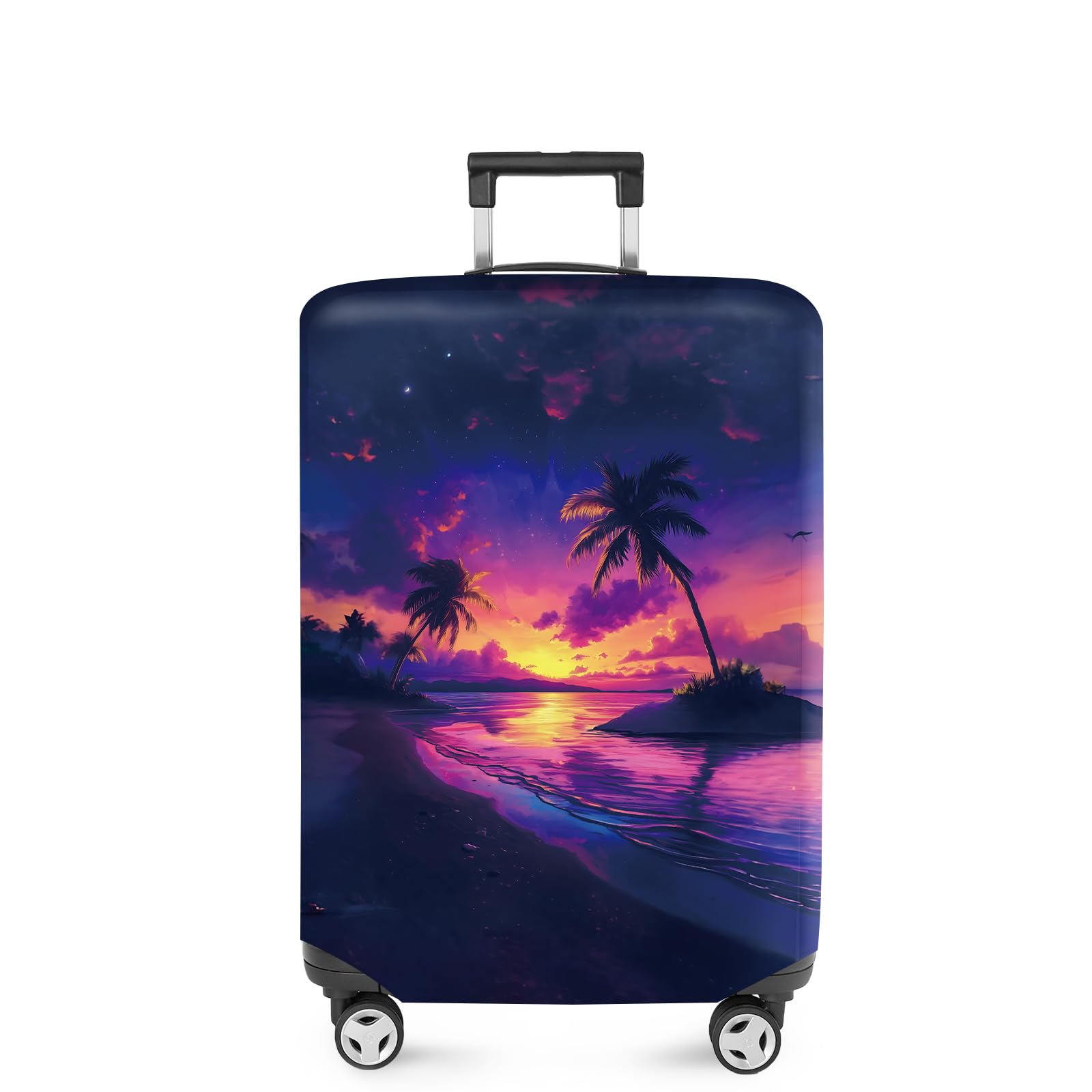 ANNA QUEEN Tropical Sunset Luggage Cover, Vibrant Palm Tree & Sunset Design, Stretchable, Washable Travel Sleeve for 20-34 Inch Suitcases