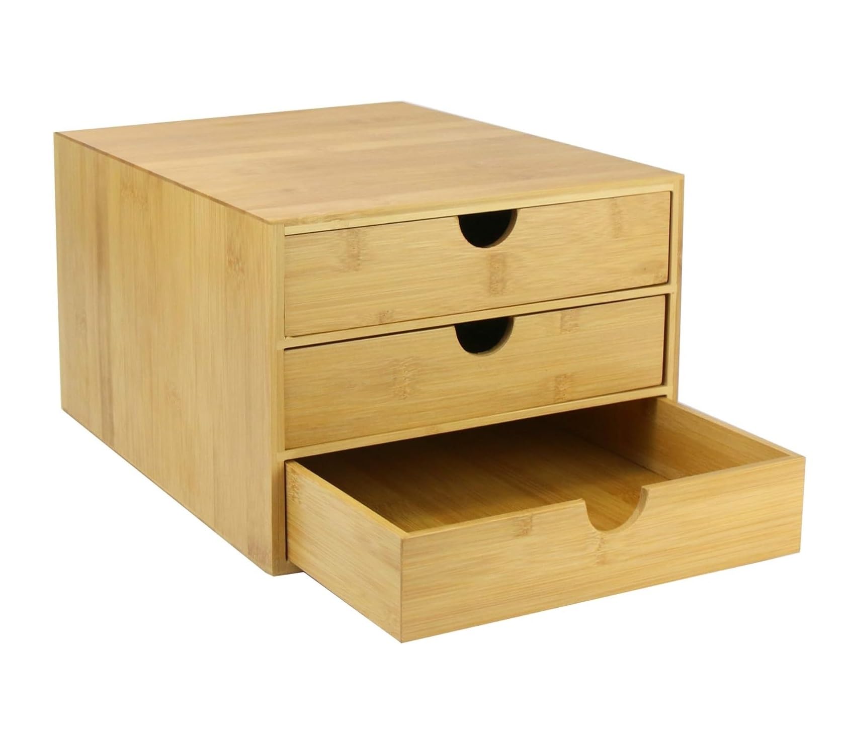 Desktop 3 Drawer Organiser Bamboo Storage Draw Tidy Stationary Office Art - Slim