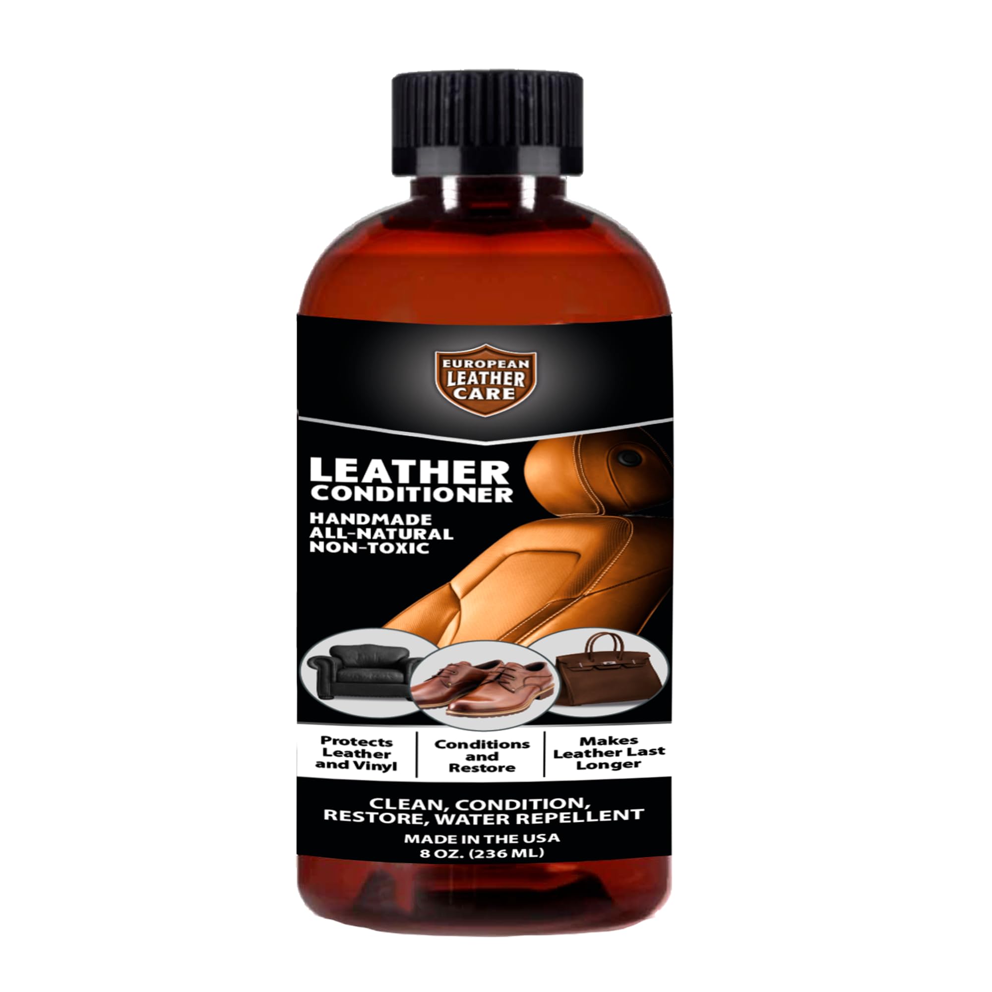 European Leather Care Leather 8 oz Conditioner for Leather Couch, Furniture, Shoe, Leather Jacket, Purse, Boot Cleaner, Leather Conditioner Car Leather Cleaner Leather Repair Restorer All Natural USA