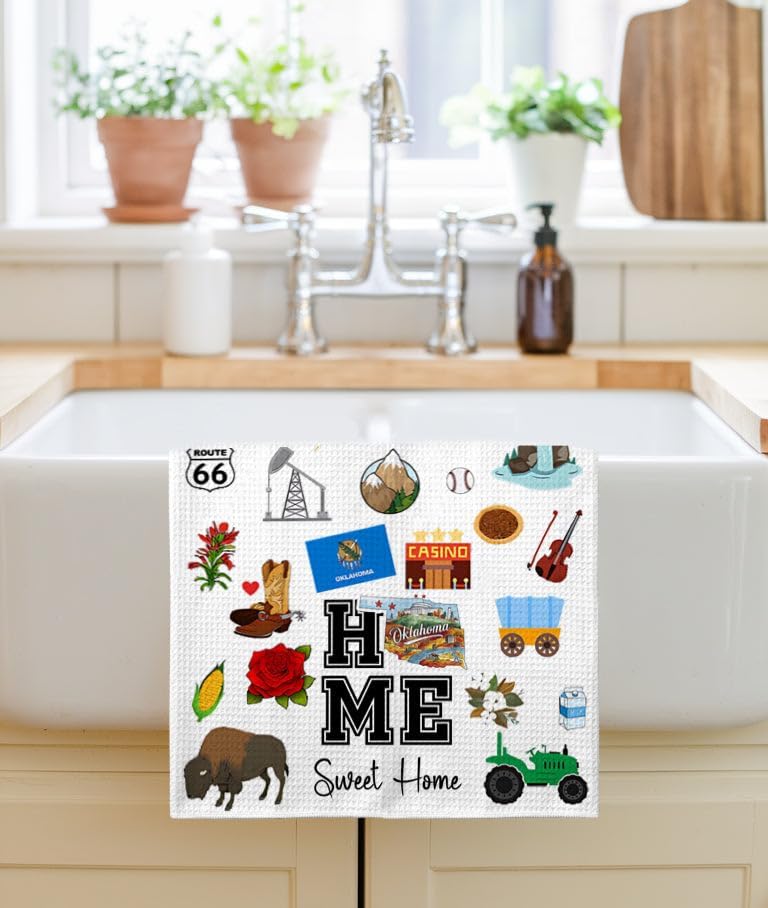 Home Sweet Home Oklahoma Kitchen Towel - Housewarming and Homecoming Gifts - Oklahoma State Favorite Symbol Dish Towels Gifts for Women Friends for Birthdays Mother's Day and Holidays - Image 3