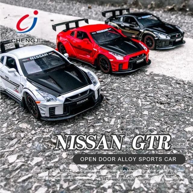 Image of Nissan GTR 1:32 Scale Exclusive Alloy Metal Pull Back Die-cast Car Model with Sound Light Mini Auto Toy for Kids Metal Model Toy Car with Sound and Light (Red)
