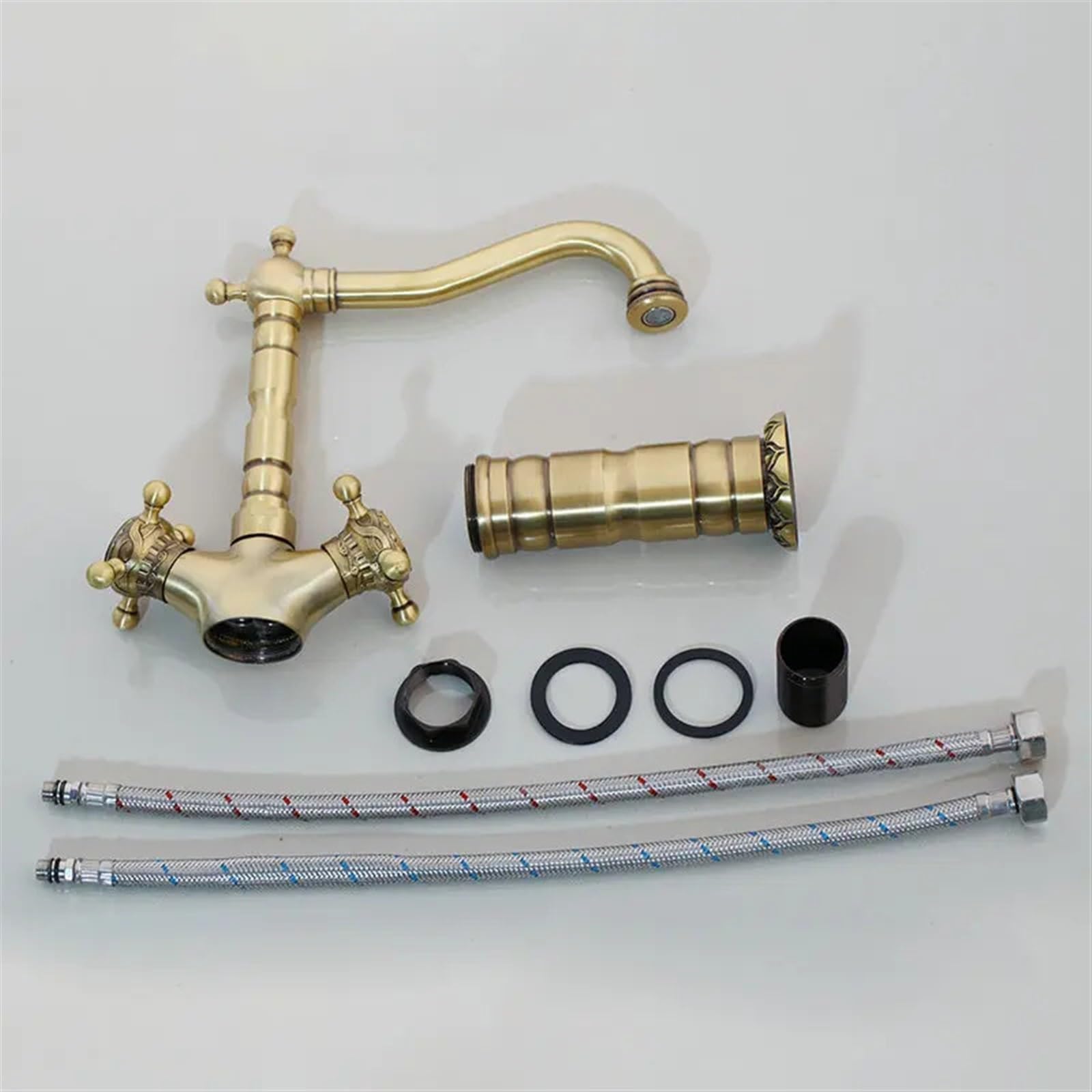 Rubinetto da cucina in ottone anticato, beccuccio girevole, miscelatore a doppia maniglia per bagno e lavabo, rubinetto decorativo dal Design Alto per USO domestico