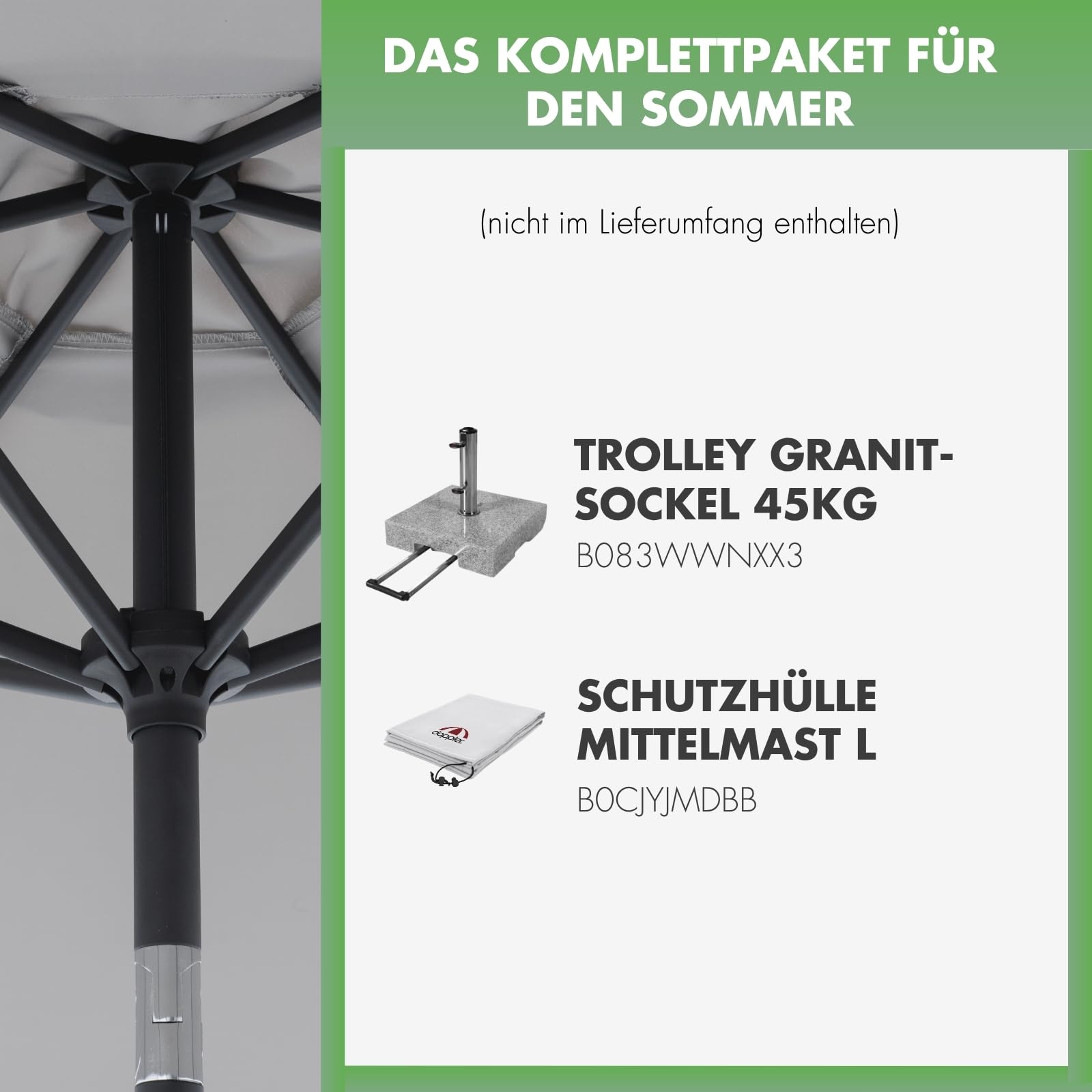 Doppler Sonnenschirm für den Garten Jack 250cm in Hellgrau - Runder Sonnenschirm für Balkon & Terrasse - Schirm knickbar - Balkonsonnenschirm - Kurbelschirm - Gartenschirm mit Kurbelfunktion