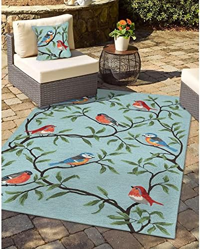 Liora Manne 2270/04 Aqua Ravella Bird on Branches Indoor/Outdoor Rug, 7'6" X 9'6", Blue
