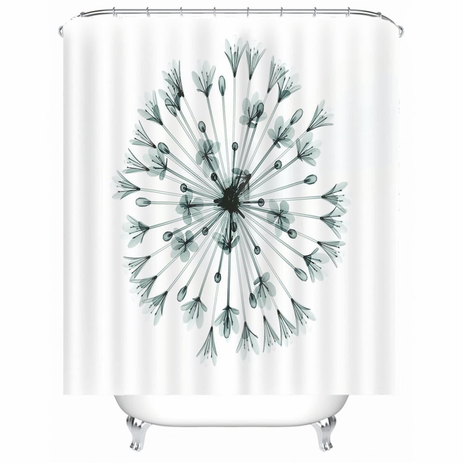 Rideau de salle de bain anti-éclaboussures en polyester blanc lavable motif floral