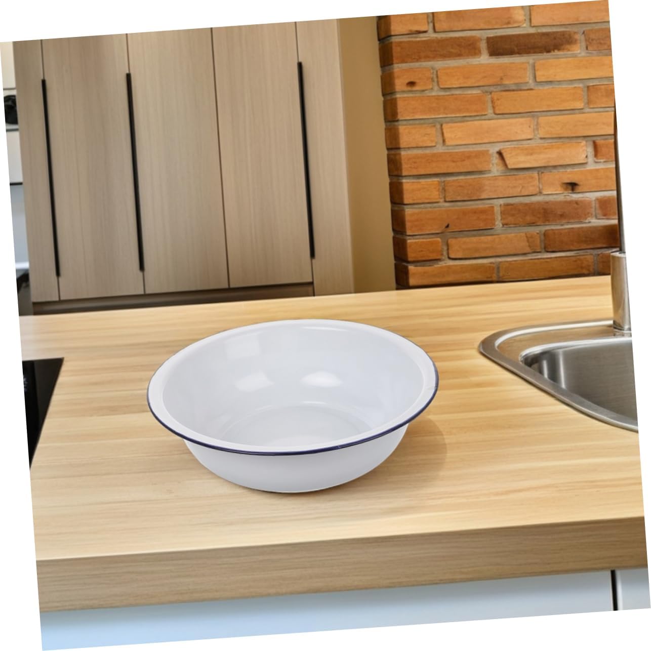 TEHAUX 2pcs Enamel Mixing Bowl Porcelain Soup Basin Vintage Washing Basin Round Design for Home Use Elegant Finish for Salad Fruit Serving