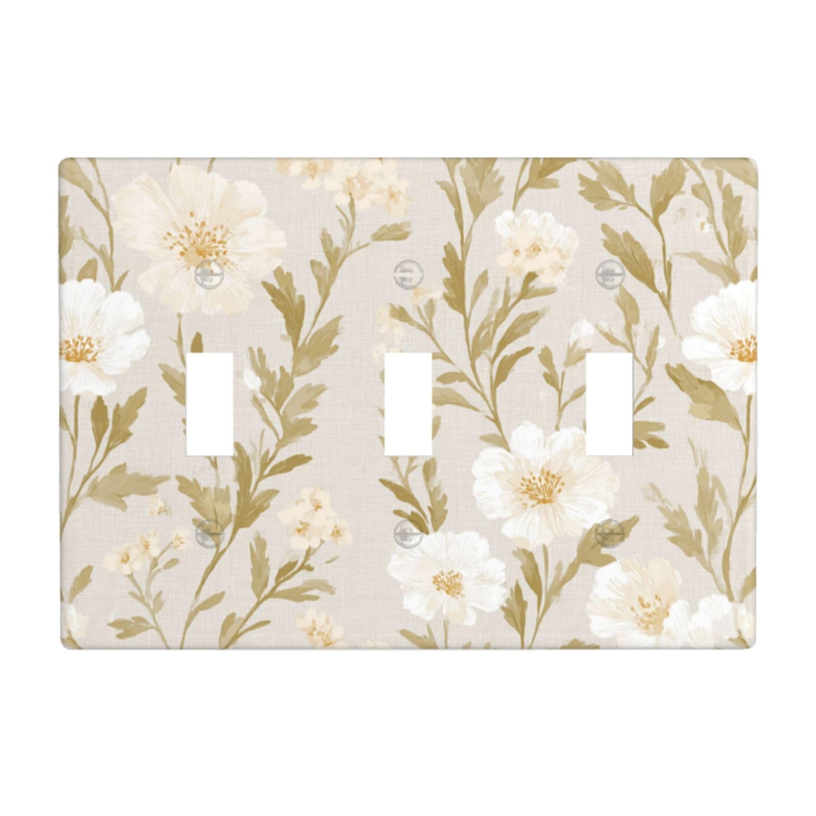 Linen Texture Neutral Subtle Floral Light Switch Covers 3 Gang Triple Toggle Wall Plate Switchplate Electrical Faceplate for Bathroom Kitchen Bedroom Decor