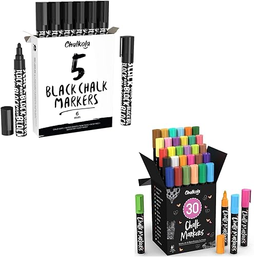 Chalk Art Bundle - 5 negro de 0.236 in + 30 pastel + neón de 0.236 in