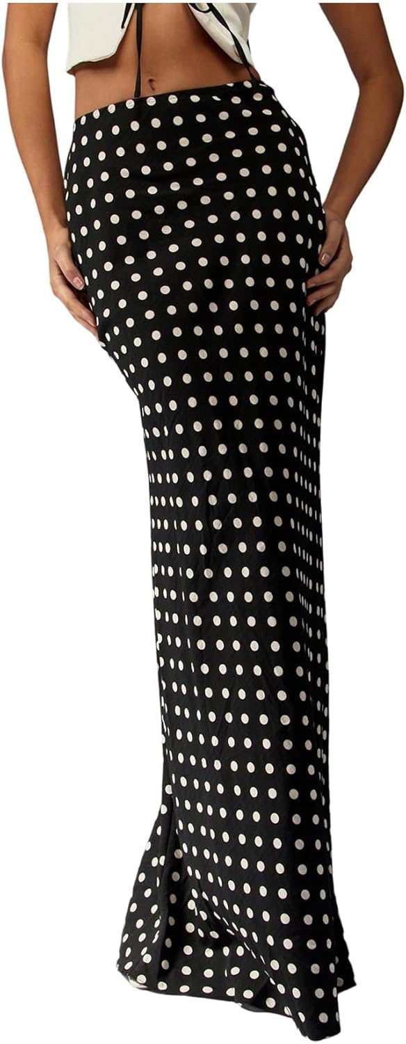 Milumia Women's Polka Dots Bodycon Maxi Skirt Elegant Floor Length Casual Long Skirts - Image 5