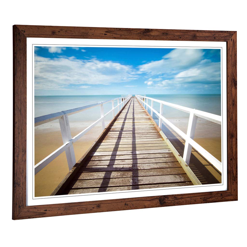 Big Box Art Framed Print of Seascape Jetty Pier Ocean (2) Design | Wall Art Picture | Home Decor for Kitchen, Living, Dining Room, Bedroom, Hallway, Office, Walnut, A2 / 24.5x18 Inch / 62x45cm