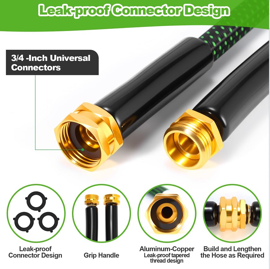 Image of Garden Hose 100ft, Non-Expanding Flexible Hose, Lightweight, Kink Free, Sturdy, Leak-Proof, Portable, Water Hose with 10 Function Nozzle for Outdoor, Yard, Lawn, Car Wash and Camper Use