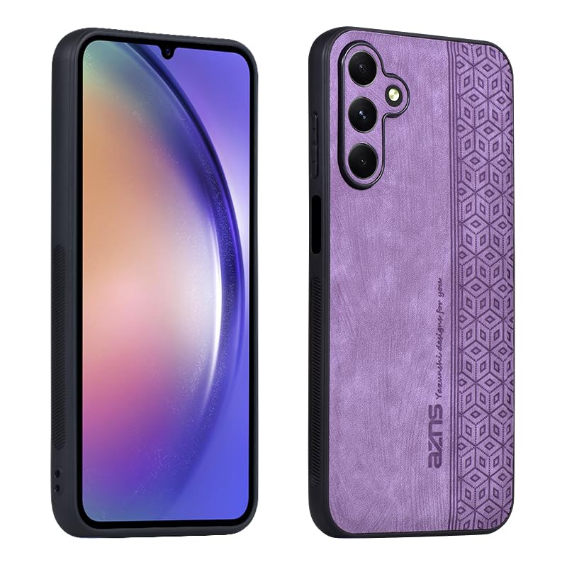 GenericCompatible with Samsung Galaxy S23 Plus 5G Case,Embossed Leather 2 in 1 (PU+TPU) Camera Lens Protection Shockproof and Bumper Phone Case Cover Purple