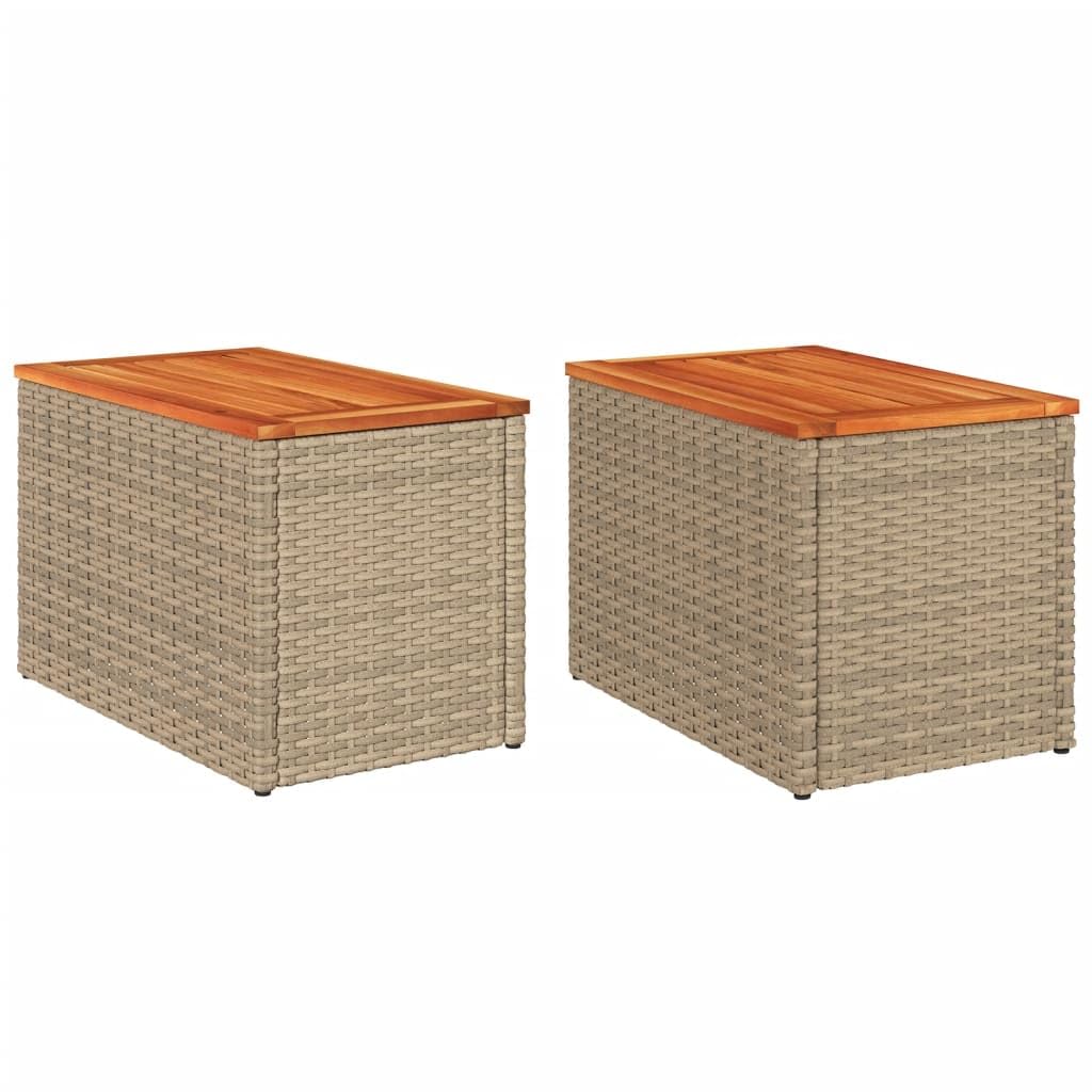 vidaXL Garden Side Tables 2 pcs, Outdoor Table for Dinner Coffee Tea, Dining Table for Patio Terrace Balcony, Beige Poly Rattan Solid Wood