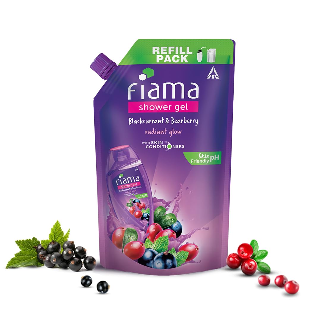 Fiama Blackcurrant & Bearberry Shower Gel 700ml, Bodywash Refill Value Pouch for Women & Men, With Skin Conditioners for