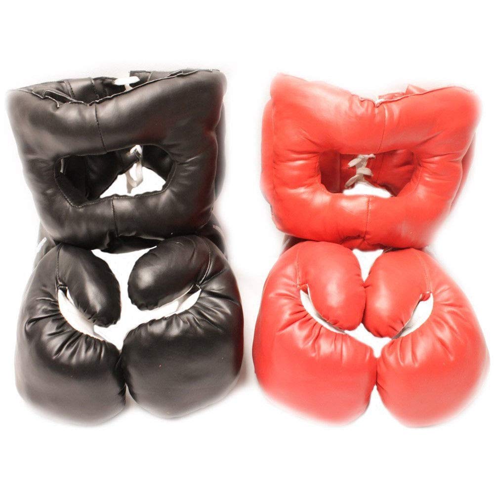 Destinie 2 Pairs 16 OZ Boxing Practice Training Gloves w/Head Gear Protection RED Black