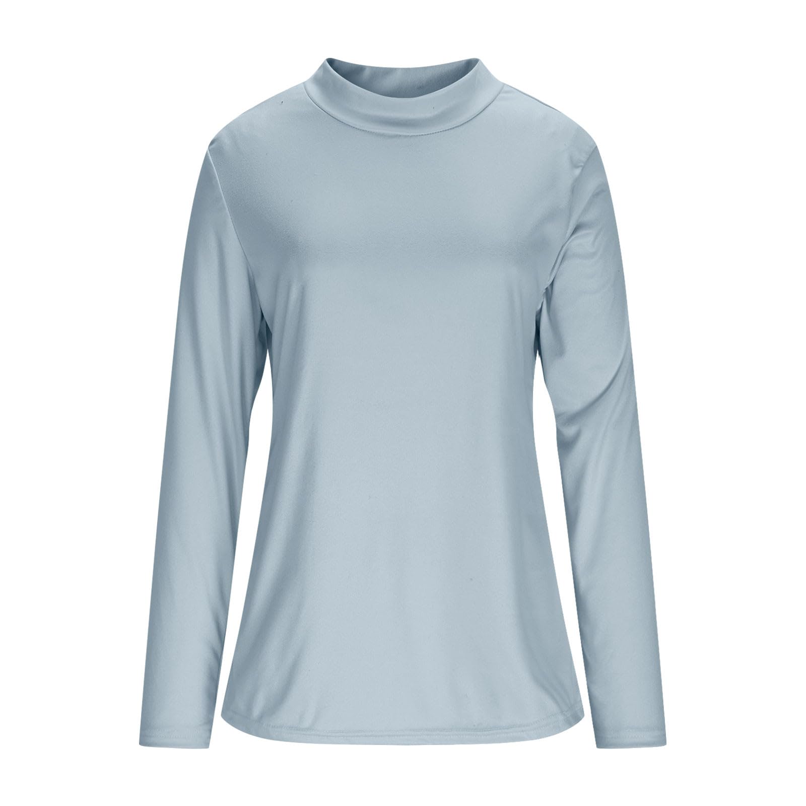 Camiseta Mujer Manga Larga Original Tops de Cuello Alto Primavera Otoño Color Sólido Sueltos Jersey T-Shirt Camisetas Basicas Pullover Deporte Fiesta Cómodo Casual Camisetas Interior Diario