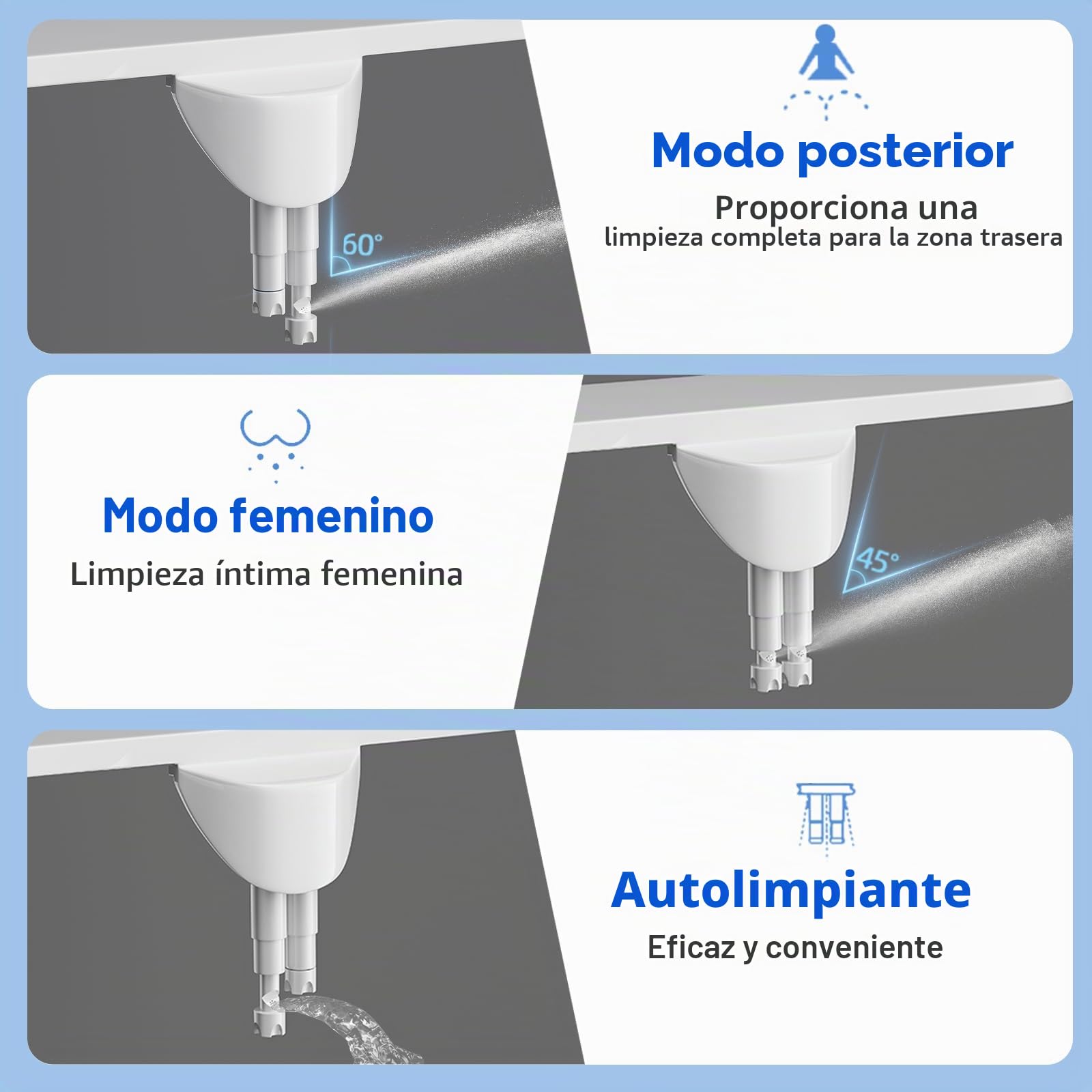 Bidet para WC Portátil No Eléctrico, Adaptador Bidet para Inodoro Doble Boquilla Retráctil, Presión de Agua Ajustable