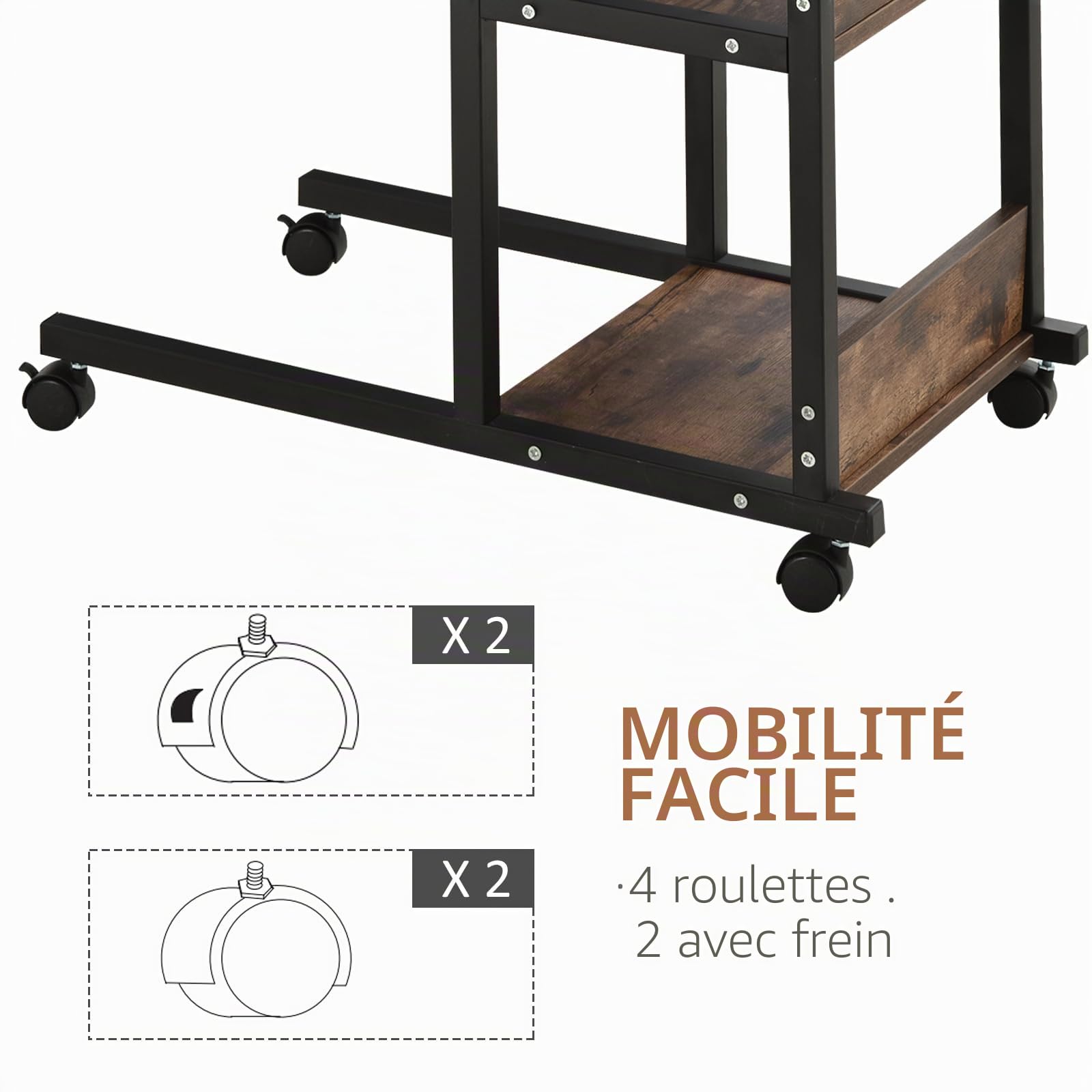 HOMCOM Table 3 Niveaux C roulante canapé Hauteur réglable