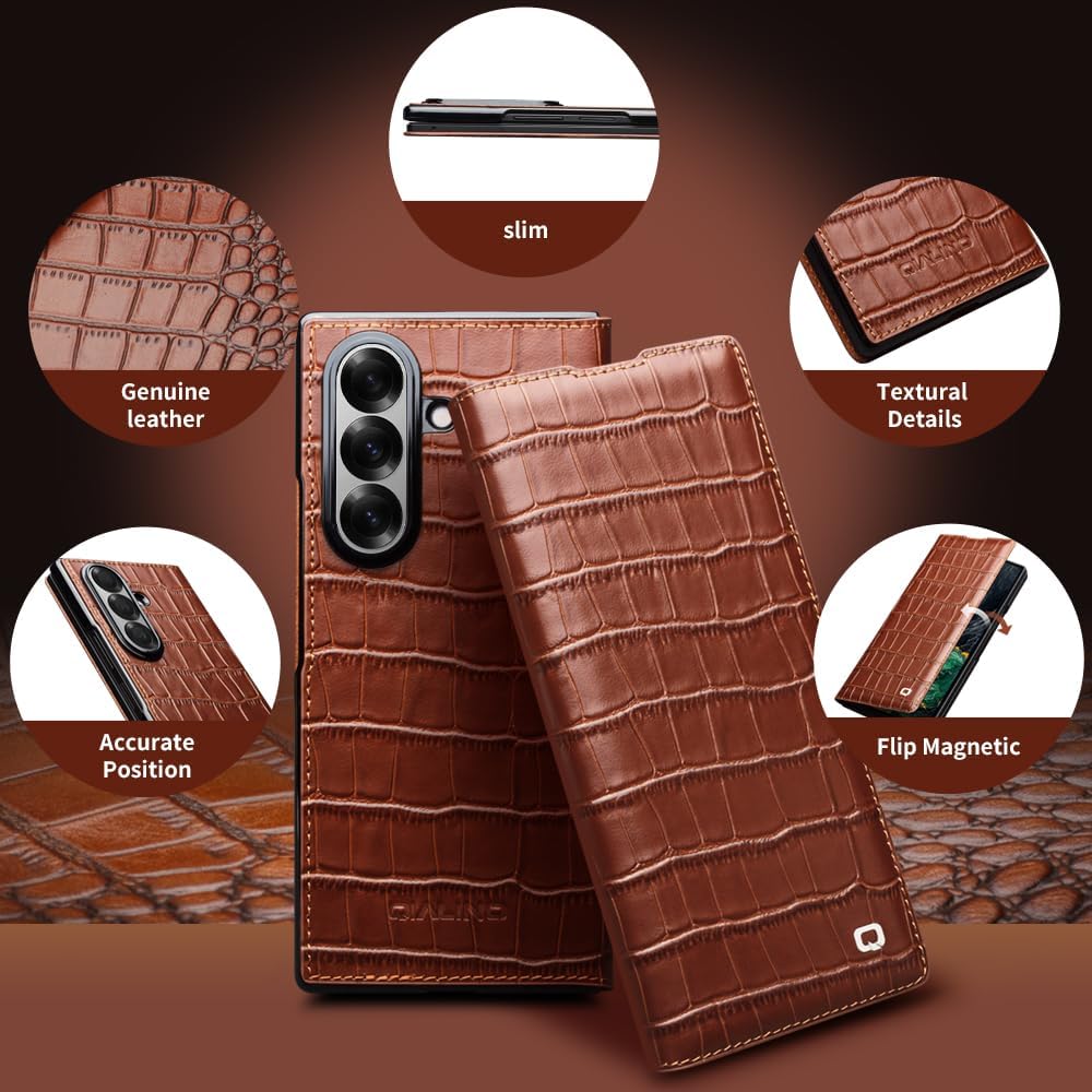 Genuine Leather Case for Samsung Galaxy Z Fold 7 5G Premium Cowhide Slim Sleeve Business Luxury Wallet Flip Cover for Samsung Z Fold 7 Case（Brown）