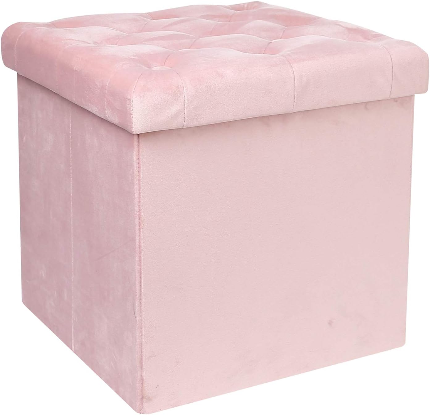 Bonlife Feminine Storage boxes Ottoman Cube Velvet Folding Storage with Lid Footstool Rest Toy Chest Padded Seat for Bedroom 40x40x40cm(Pink, Medium)