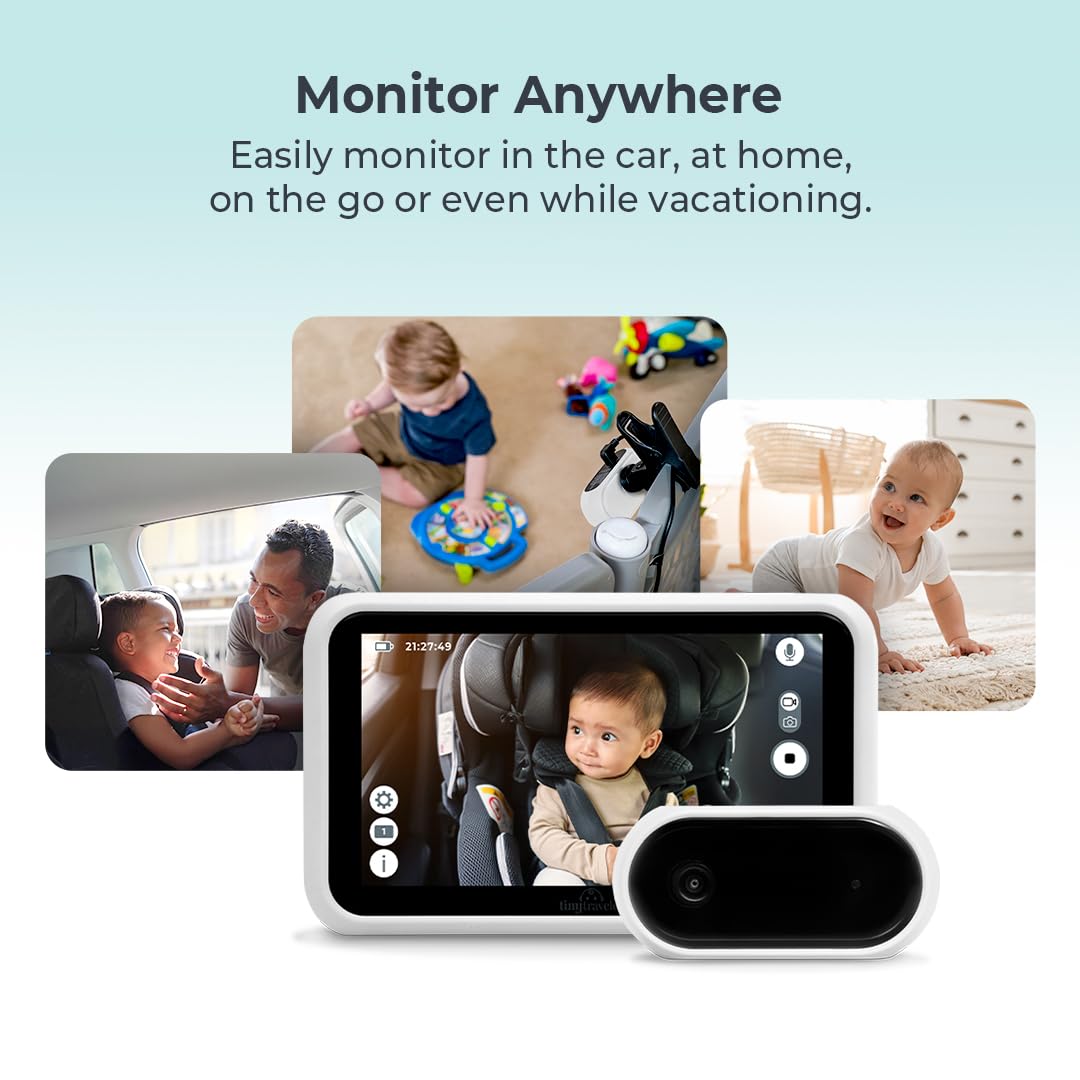 Tiny Traveler Baby Car Monitor HD Touch Screen da 5 pollici – Hackproof, No WiFi Baby Camera per viaggio a casa – Monitor posteriore per seggiolino auto con visione notturna poggiatesta o morsetto