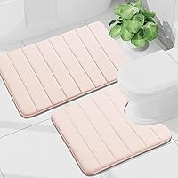 Vista 90 de Buganda Juego de 2 tapetes de baño de espuma viscoelástica y tapete para inodoro en forma de U, lavable a máquina, suave, antideslizante, Negro