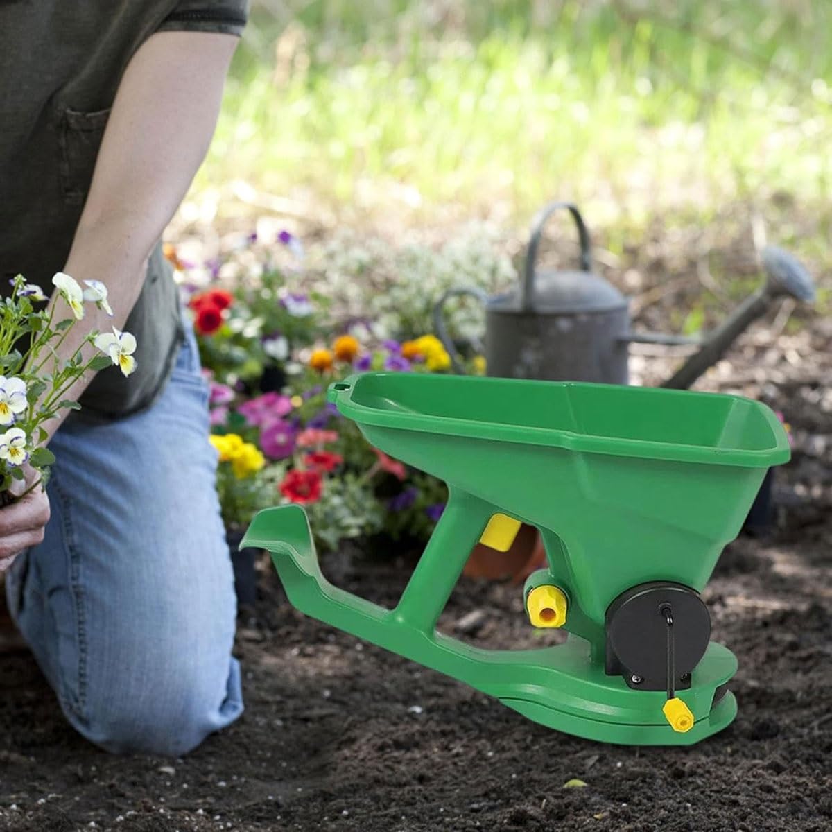 Spandiconcime rotante portatile for prato, spandiconcime portatile da 1,5 l con regolazione a 5 marce, distribuzione di semi e fertilizzanti, piantatrice manuale for giardinieri, for giardini, prati