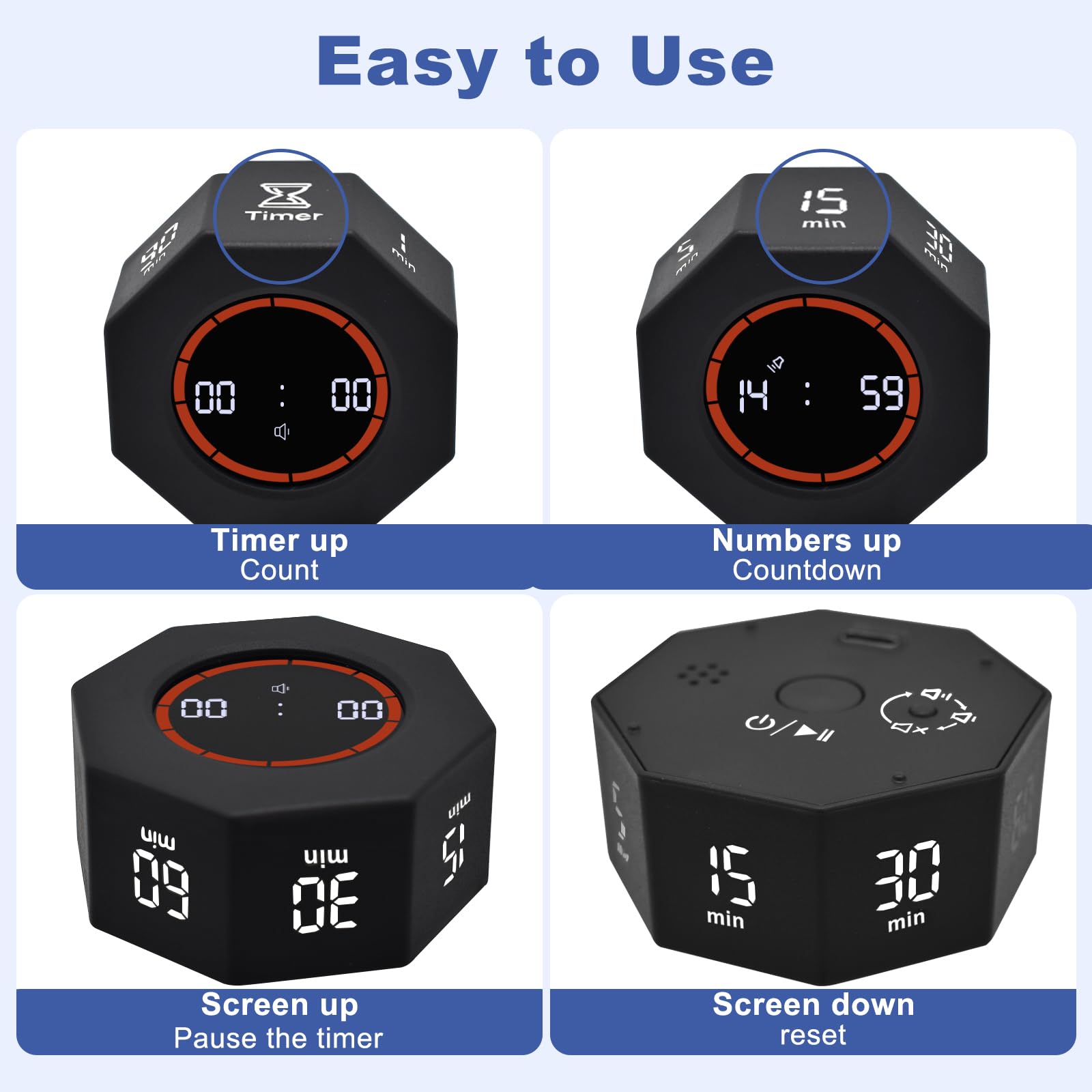 ZJSTRO Kubustimer,keukentimer,Cube Timer,Digitale Afteltimer voor Kinderen ,studie,vergadering,koken,fitness (wit