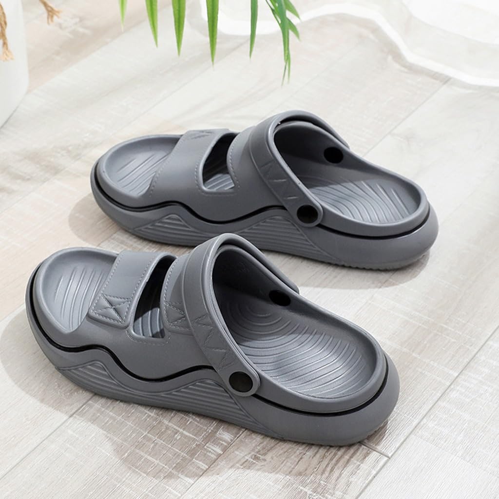 Zapatillas para Hombres Verano Al Aire Libre, Suela Gruesa Antideslizante, Ligera, Zapatos De Ducha con Punta Abierta, Sandalias con Soporte para El Arco (Gris, 41/42 EU)