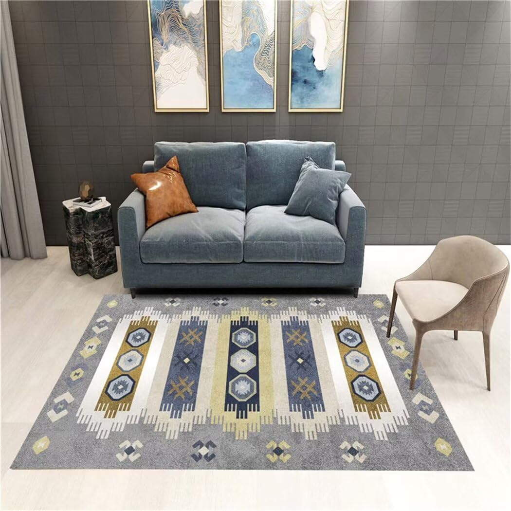 Tapis résistant aux taches gris 100x160 pour grand salon et enfants